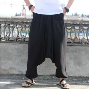 Plus size harembroek mannen hiphop losse brede broek katoen linnen grote drop crotch baggy joggers dans broek mannelijke kleding x0723