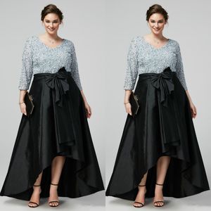 Plus Size Hoog Laag Homecoming Jurken Lovertjes V-hals 3 4 Lange Mouwen Formele Afstuderen Party Meisjes Galajurk Avondkleding