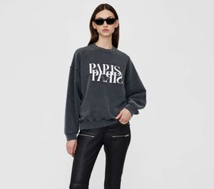 Bings Paris Letter Pattern Sweatshirts Designer Loose Lot Washed Black Pullover Jumper Sweatring pour les femmes