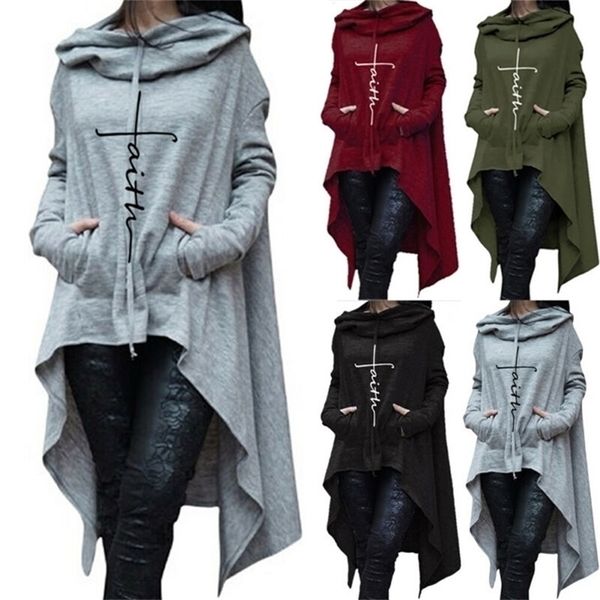 Plus Size Irrégulière Hoodies Sweat Femmes Solide Mode Sweat À Capuche Pour Les Femmes Lâche Manteau À Capuche Pull Outwear Manteau LJ201103