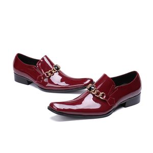 Plus taille banquet italien Original pointu pointu couleur solide soirée mode homme patent cuir wedding chaussures ea