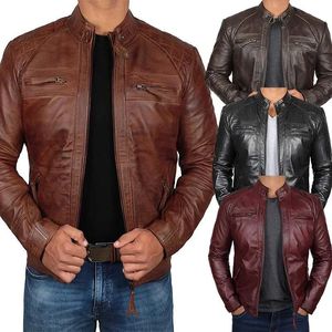 Chaqueta de talla grande S-5XL chaqueta de cuero de otoño e invierno para hombre abrigo informal con cuello levantado para motociclista con cremallera prendas de vestir 240124