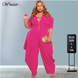 Plus size jumpsuit Women Casual losse Hollow Out Mouw Zip Up One Piece Outfit Summer Romper Tracksuit Groothandel Drop 240410