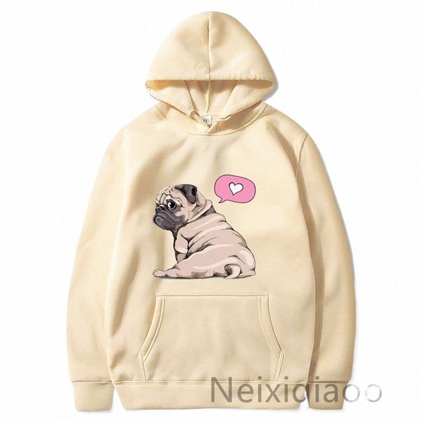 Plus la taille Kawaii Carto Pug Dog Imprimer Sweat à capuche Femmes Hommes Sweats à capuche Harajuku Femme Pull Vêtements décontractés Tops j08x #