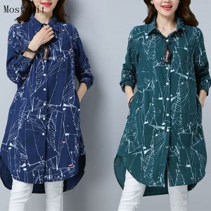 Plus Size Kimono Blouse Tuniek 3D Gedrukt Lange Blusas Femininas Lente Herfst Mouw Katoen Linnen Overhemd Tops Mujer 210518