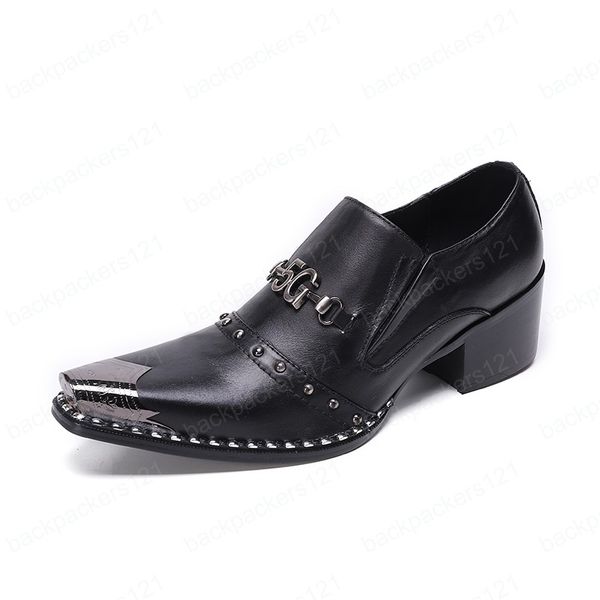 Grande taille Style coréen Gentleman hommes chaussures 7 cm talons hauts chaussures de fête de mariage pour hommes bout pointu en cuir véritable Oxford chaussures