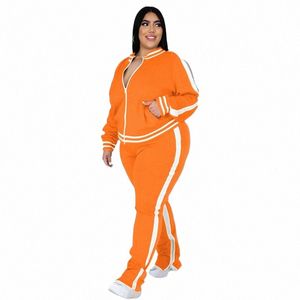 Plus la taille L-5XL deux pièces ensemble femmes survêtement Zip haut rayé fente pantalons de survêtement survêtement tenue correspondant ensemble en gros livraison directe 802S #