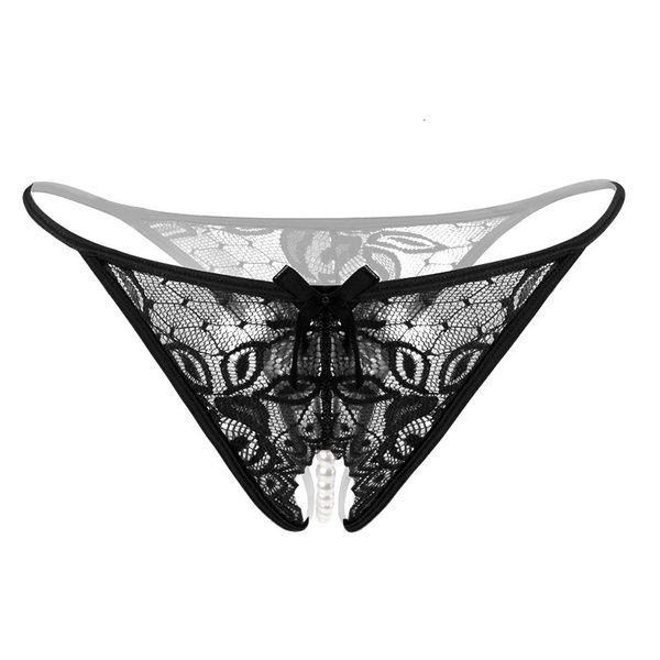 Panties en dentelle de taille plus pour sex-ouverts ouverts Briefs avec des notons de perles et des cordes G Sexe sous-vêtements transparents 240320