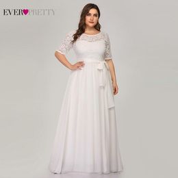 Vestidos de novia de encaje de talla grande 2020 Ever Pretty EZ07624WH A-Line cuello redondo fajas de lazo media manga vestidos de novia elegantes Gelinlik