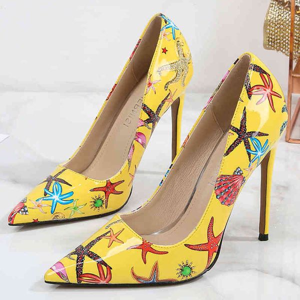 Tallas grandes Lady Cute Pattern Stiletto Tacones altos Sexy Office Shoes Moda Mujer Punta estrecha Party Nightclub Models Pumps B0103 G220527