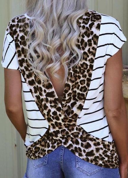 talla grande leopardo estampado en la camiseta de espalda abierta rayas estampadas de animales estampados para mujeres tops camiseta femme camiseta Mujer harajuku2417263