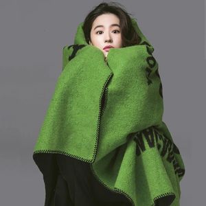 Plus la taille lettre vert ponchos cape foulards femmes épaissir tricot laine couverture pull polaire écharpe manteau hiver chaud châle enveloppes 240123