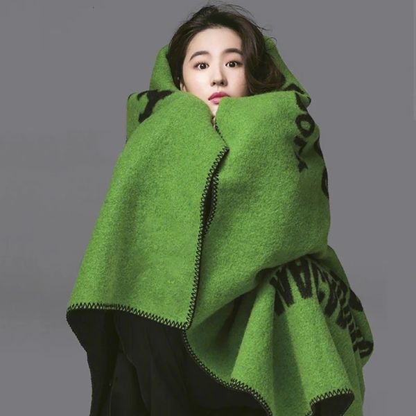 Plus la taille lettre vert ponchos cape foulards femmes épaissir tricot laine couverture pull polaire écharpe manteau hiver chaud châle enveloppes 240111
