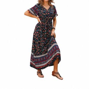 Plus la taille Lg Dr pour les femmes 2024 Summer Beach Bohemian Dres Surdimensionné Femme Vêtements Élégant Robe Casual Jupe florale F3yf #