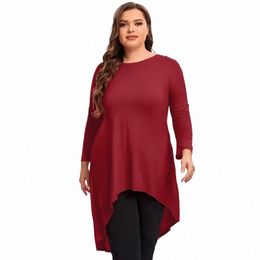 Plus Size Lg Mouw Elegante Lente Herfst Tuniek Tops Vrouwen Lg Hi Low Fit Flare Swing Blouse Grote Maat Losse T-shirt 6XL 7XL k5dP #