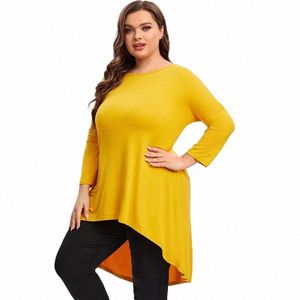 Plus Size Lg Mouw Elegante Lente Herfst Tuniek Blouse Vrouwen Lg Hi Low Fit Flare Swing Tops Grote Maat Losse T-shirt 7XL 8XL 21EA #