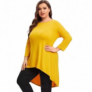 Plus Taille Lg Manches Élégant Printemps Automne Tunique Blouse Femmes Lg Hi Low Fit Flare Swing Tops Grande Taille Lâche T-shirt 7XL 8XL v5LF #