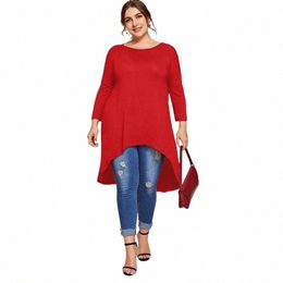 Plus Size Lg Mouw Elegante Tuniek T-shirt Vrouwen Lg Hi Low Fit Flare Lente Herfst Swing Blouse Tops Grote Maat Kleding 8XL 46dW #