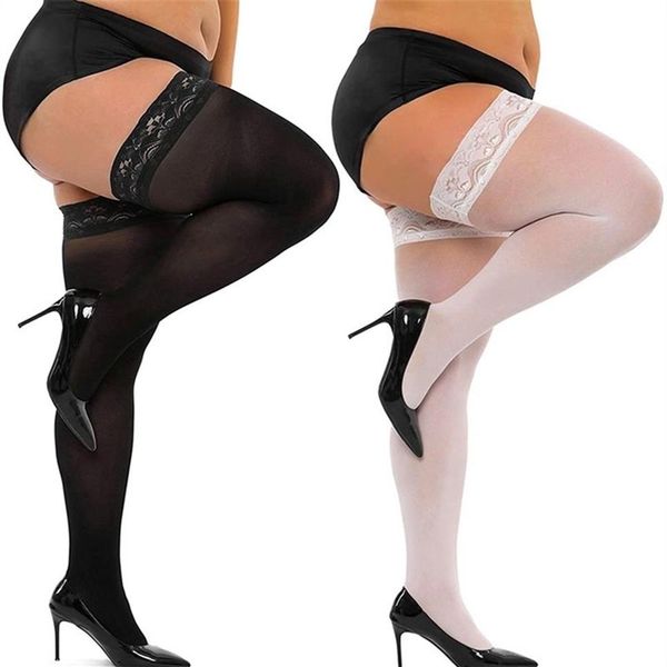 Grande taille lingerie bas femmes Sexy cuisse haute bas dentelle exotique pour sexe résille grandes chaussettes 220505293y