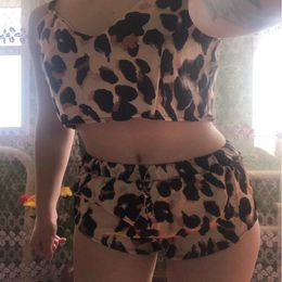 Grande taille Lingeries femme soie imprimé léopard Satin Cami Top Shorts pyjama ensemble 2020 nouveau