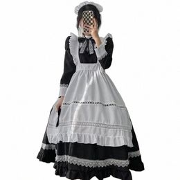 Plus Size Lolita Dr Anime Cosplay School Girl Maid Uniforme Goth Lolita Noir Blanc Médiéval Dr Lg Manches Apr Tenues 75eY #