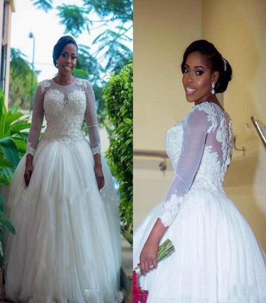 Vestidos de novia africanos de encaje de manga larga de talla grande Vestido de novia con apliques de cuentas elegantes Vestidos de boda árabes hinchados Vestidos personalizados7133098