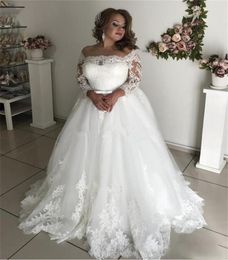 Plus Size Lange Mouwen ALine Trouwjurken Kant Applicaties Bandage Terug Op maat gemaakte Bruidsjurken Prinses Robe De Mariage Lente6838436