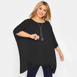 Grande taille lâche manches chauve-souris élégant été Cape Blouse femmes 3/4 manches décontracté travail bureau tunique hauts grande taille vêtements 7XL 240130