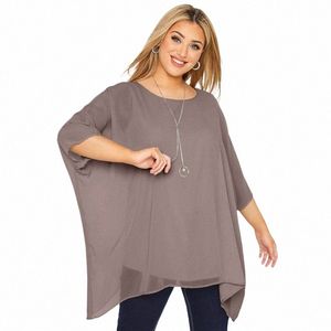 Tallas grandes Manga suelta Bawing Elegante Blusa de capa de verano Mujer Manga 3/4 Suelta Casual Trabajo de oficina Túnica Tops Tamaño grande 6XL 7XL m709 #