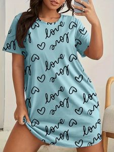 Plus size love print korte mouw nachthemd dames grote micro stretch casual ronde nek loungewear jurken 240420