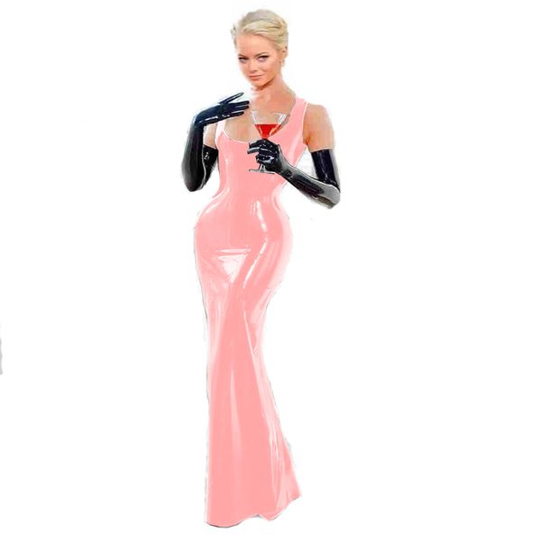 Vestido ajustado largo sin mangas de corte bajo de talla grande para mujer elegante vestido de fiesta de cóctel vestido de sirena Sexy hasta el tobillo de PVC para mujer