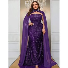 Grande taille luxueuse sans bretelles Cape mariage brillant longue robe de soirée 5XL6XL grande taille Banquet festif robe de bal à paillettes pour les femmes 240308