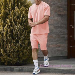 Plus maat M-5xl Casual Mens Tracksuits Cotton Twee-delige sets Solid Color Short Sleeve T-shirt en shorts Summer Sweatsuits Men Athletic Wear Clothing