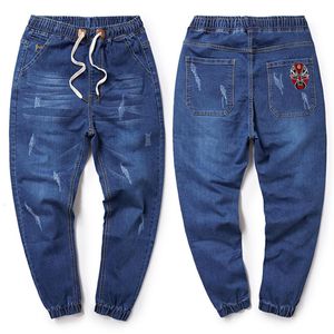 Plus maat M-8xl Mens Dark Blue Stretch Jeans Regelmatig denim jean broek groot formaat grote en lange lange broek285Z