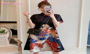 Plus taille m4xl mode moderne tendance cheongsam robe pour femmes en été noire courte manche qipao vêtements chinois traditionnels 1901053