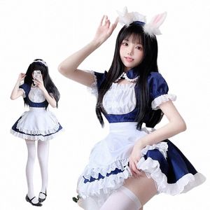 Grande taille Maid Cosplay Princ Bleu et Blanc Dr Disfraz Cat Girl Series Lolita Anime Housemaid Cafe Vêtements 4 pièces L22n #