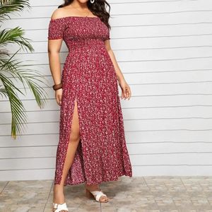 Plus size maxi jurk elastische borst gewikkeld fijn naaien lange bohemia stijl uit schouder 240425