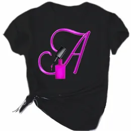 Plus Size Maycaur Nom personnalisé Lettre Combinati Fi Femmes T-shirt Vernis à ongles Lettre Ft A B C D E F G Tops à manches courtes K5pv #