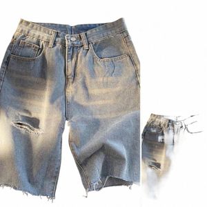 Plus Size Mannen Denim Shorts Gescheurde Zakken Stretchy Braam Gebroken Gat Bodems Korte Jeans voor Mannen Zomer B76i #