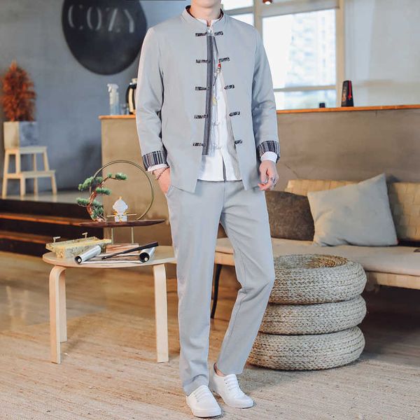 Grande taille hommes formel Blazer 2021 nouveau Design hommes Slim Fit bouton tunique costume ensemble couleur Pure Style chinois Blazer veste pantalon X0909
