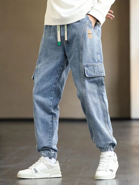 Plus Size Men Cargo Jogger Jeans Hip Hop Streetwear Fausses Poches Étirées Coton Casual Denim Pantalon Baggy Jean Pantalon 8XL 231228