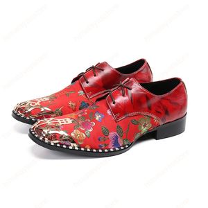 Grande taille hommes robe en cuir chaussures multicolore broderie fleurs à lacets homme fête Oxfords chaussures mâle mariage richelieu chaussures