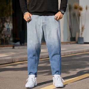 Taille plus taille pour hommes gradient large jambe harlan jeans décontracté papa lâche pantalon recadré et pantalon gras