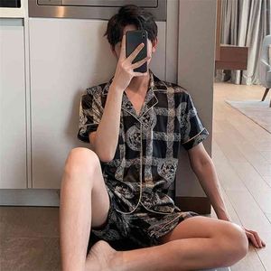 Plus Size Men's Pyjama Short's for Summer Satin Set Soie Unisexe Femme Homme Pijama Casual Home Clothes pyjama homme pijamas 210901