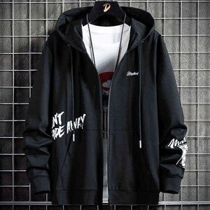 Plus Size Heren Zip Up Hoodie Jacket Streetwear Black Hip Hop Hooded Sweatshirts Mannelijke Mode Letter Print Hoodies 8XL 211217