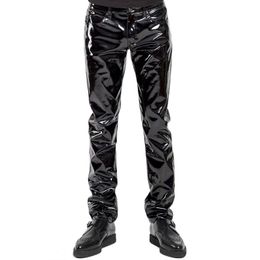 Plus La Taille Hommes Sexy Noir Wetlook Faux Cuir Lingerie Exotique Pu Latex Catsuit Zipper Pvc Stage Clubwear Gay Fétiche Pantalon C19031601