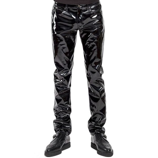 Plus La Taille Hommes Sexy Noir Wetlook Faux Cuir Lingerie Exotique Pu Latex Catsuit Zipper Pvc Stage Clubwear Gay Fétiche Pantalon C19031601