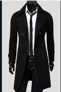 Plus Size Men Trench Coat Winter Mens Long Pea Coat Wool Turn down Collar Double Breasted