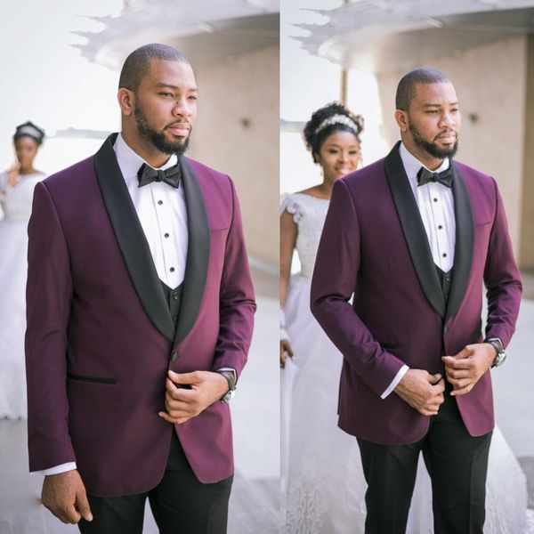 Trajes de esmoquin de boda para hombre de talla grande, chaqueta de un botón con solapa de chal burdeos, 1 pieza, el mejor novio, ropa de graduación