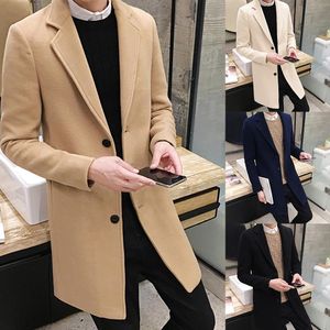 Plus Size Men Wool Blends Coats Winter Coat Men's Wool Coats Solid Color Long Sleeve Lapel Collar Buttons Blends Woolen Coat